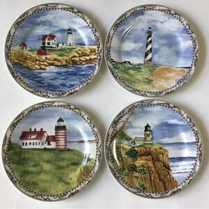 4 Lighthouse Design Salad Dessert Plates 8” Vintage American Atelier Signals